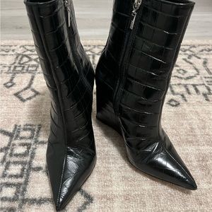 Schutz Black Croc Booties